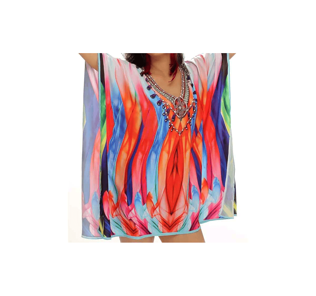 Elegant Womens Lightweight Georgette Maxi Kaftan Dress Tribal Print Hot Selling Comfortable Free Size Sexy Beach Vacation Wear @ Printed Kaftan Dress thumbnail