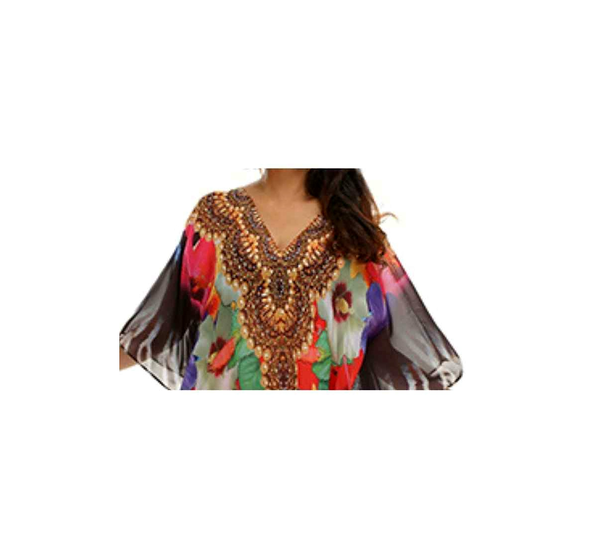 Women's Stylish One-Piece Kaftan Dress Loose Fit Georgette Digital Tribal Design Free Size Flowing Sexiness Beach Party Dress @ Printed Kaftan Dress thumbnail
