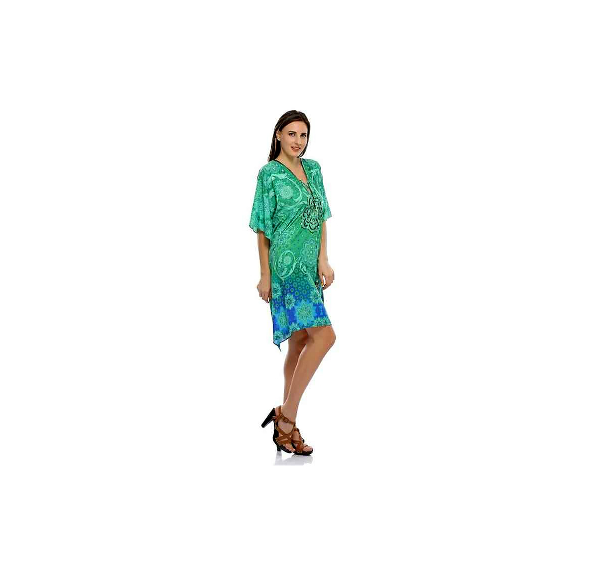 Lightweight Womens Georgette Maxi Kaftan Stylish Loose Fit Digital Tribal Print Free Size Summer Beach Vacation Party Wear Dress @ Printed Kaftan Dress