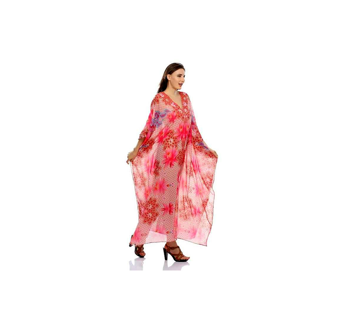 Elegant Vibrant Womens Kaftan Maxi Dress Comfortable Loose Fit Free Size Georgette Daily Outings Sale 1 Piece Daily Outings Sale @ Printed Kaftan Dress thumbnail