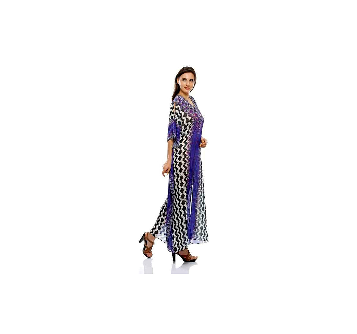 Lightweight Vibrant Womens Maxi Kaftan Dress Tribal Prints Free Size Georgette Loose Fit Summer Beach Resort and Party for Sale @ Printed Kaftan Dress