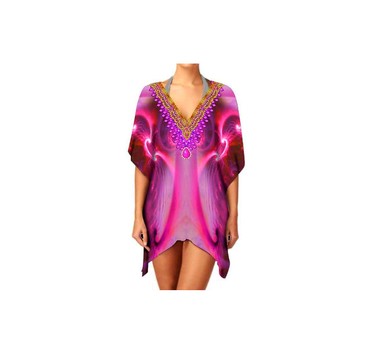 Women's Short-Sleeved Kaftan Dress Soft Breathable Fabric V-Neck Casual Beachwear for Summer Holidays Sexiness Digital Printing @ Short Length Kaftan