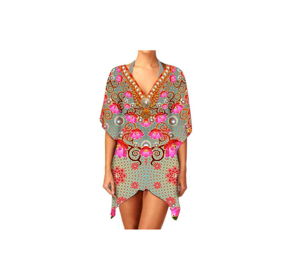 Stylish Women's Casual Kaftan Dress Elegant V-Neck Breathable Summer Sexiness Beachwear and Daily Outfits with Digital Printing @ Short Length Kaftan thumbnail