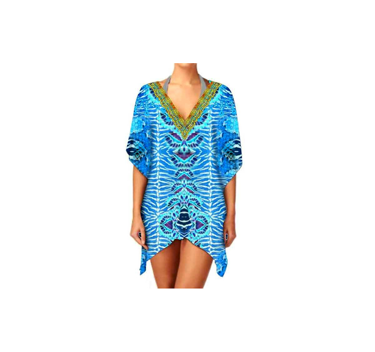 Women's Trendy V-Neck Kaftan Dress Short Sleeve and Stylish Breathable Fabric Casual Sexiness Summer Wear Beach Outfits 1 Piece @ Short Length Kaftan thumbnail