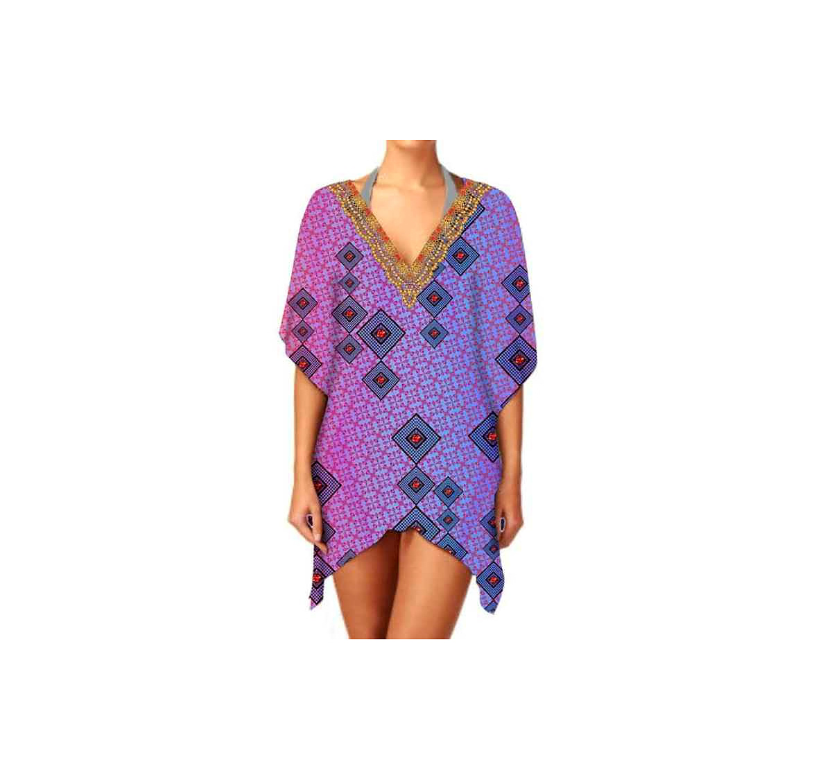 Women's Stylish Trendy V-Neck Kaftan Dress One-Piece Short Length Lightweight Breathable Fabric Summer Casual Party Wear @ Short Length Kaftan thumbnail