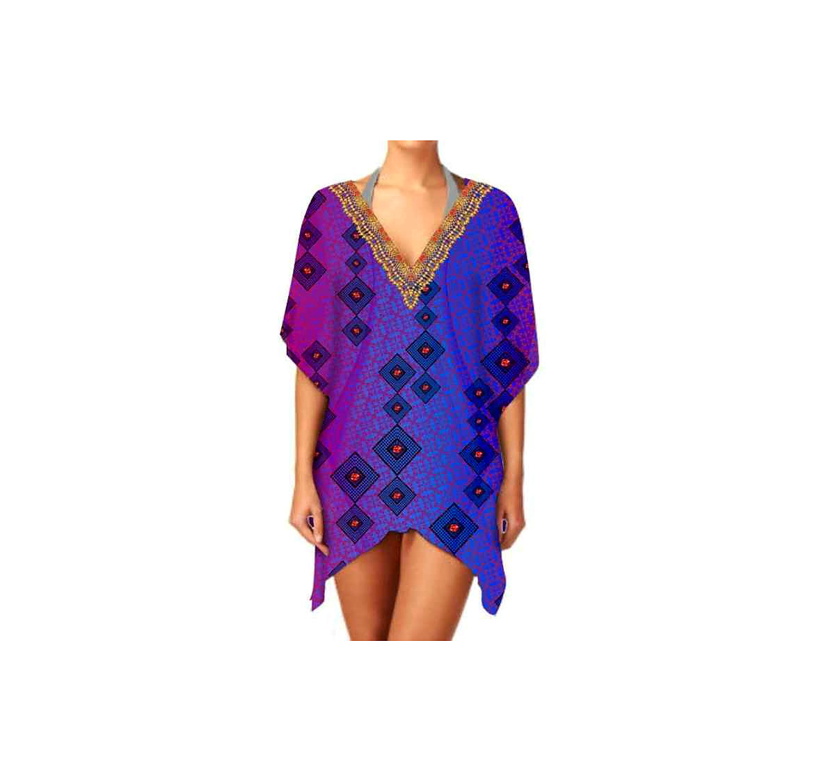 Elegant Stylish Women's V-Neck Short Kaftan Dress Breathable Fabric One-Piece Summer Beachwear for Casual Wear and Outings @ Short Length Kaftan