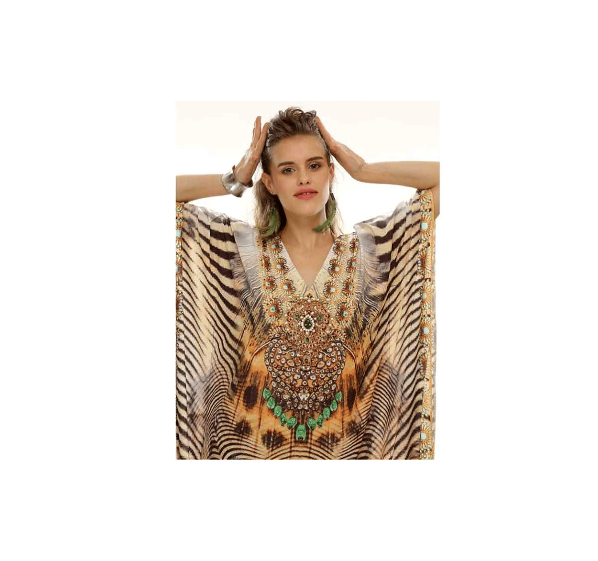 Vibrant Womens Kaftan Tribal Print Summer Beach Dress Georgette Lightweight Free Size Comfortable and Elegant Sexiness Design @ Printed Kaftan Dress