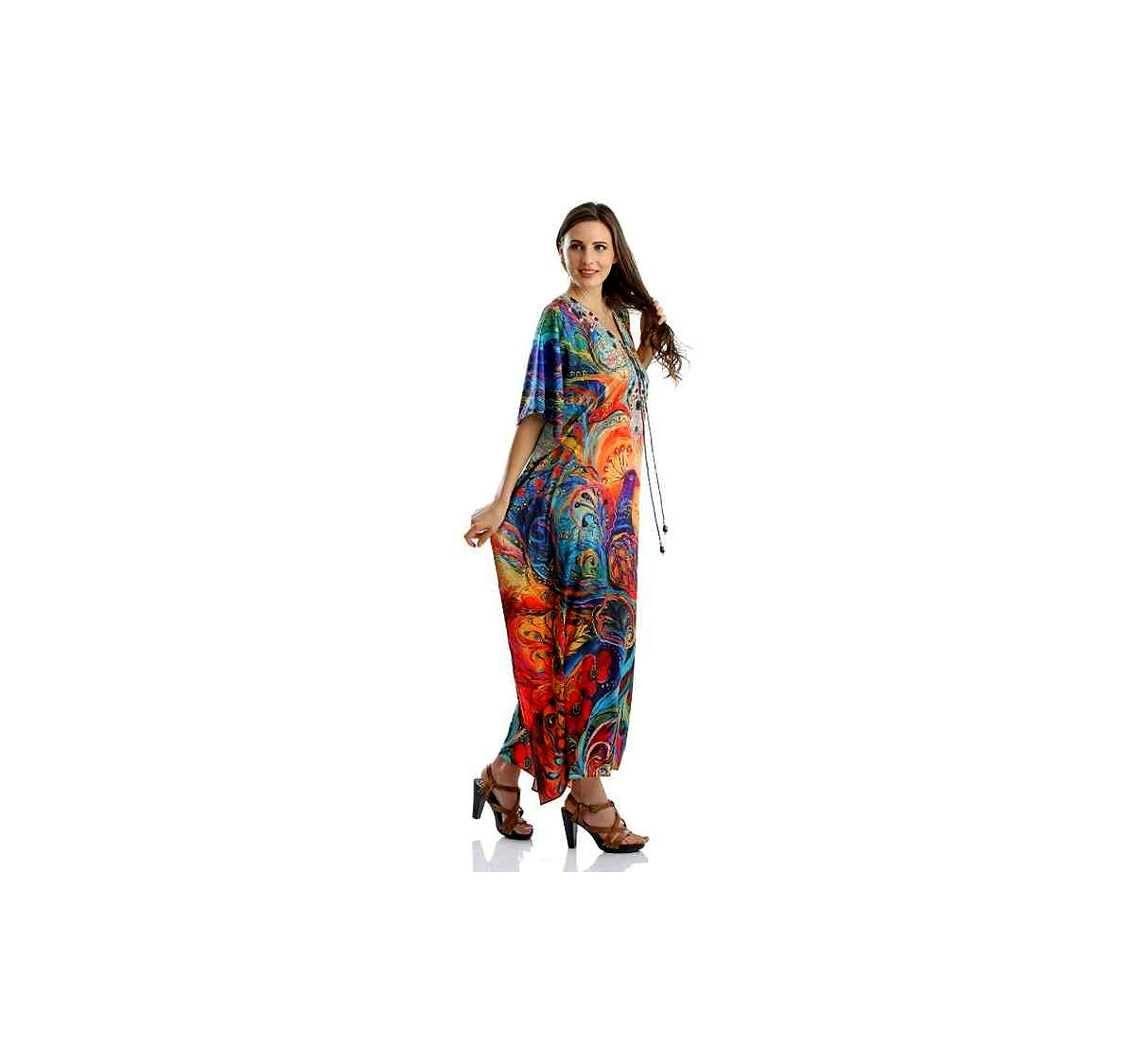 Elegant Tribal Printed Maxi Womens Kaftan Free Size Lightweight Georgette Loose Fit Perfect for Summer Daily Casual Wear @ Printed Kaftan Dress