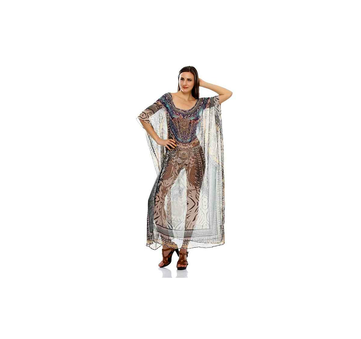 Vibrant Women's Lightweight Georgette Tribal Maxi Kaftan Dress Loose Fit Comfortable Free Size Great Summer Outfit on Sale @ Printed Kaftan Dress
