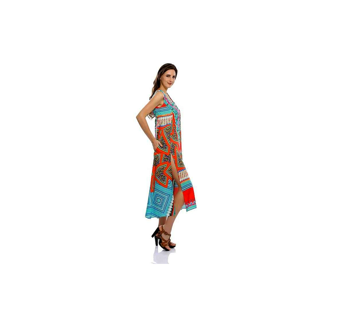 Elegant Lightweight Womens Maxi Kaftan Tribal Prints Free Size Georgette Loose Fit Beach Party Summer and Vacation Wear for Sale @ Printed Kaftan Dress