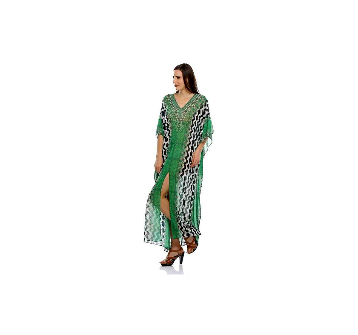 Stylish Women's Free Size Georgette Maxi Dress Kaftan Tribal Printed Lightweight Loose Fit Summer Casual Beachwear 1 Piece Sale @ Printed Kaftan Dress