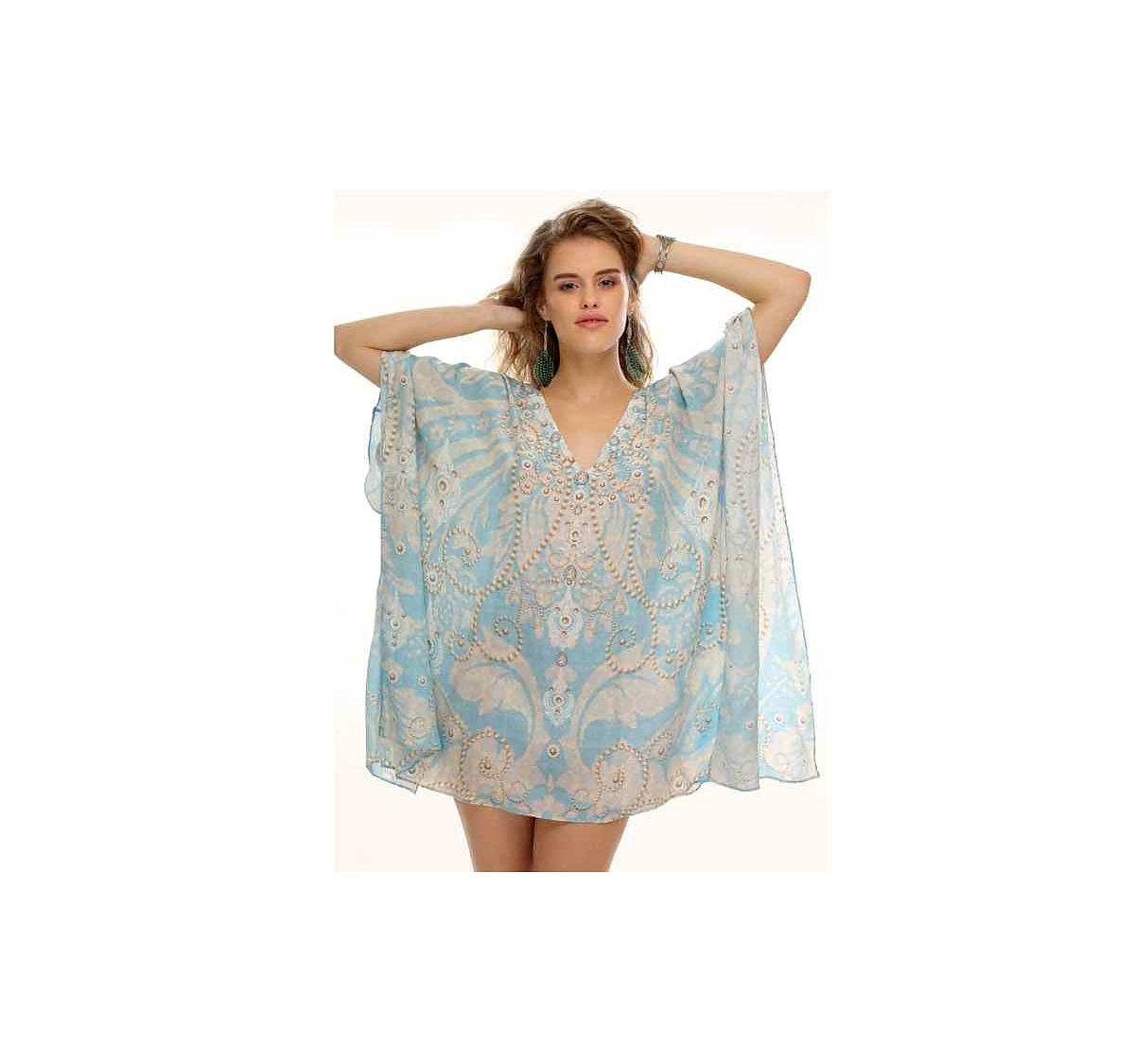 2024 Hot Selling Womens Georgette Tribal Print Kaftan Elegant Free Size Dress Loose Fit Perfect Sexiness Summer Beachwear Outfit @ Printed Kaftan Dress
