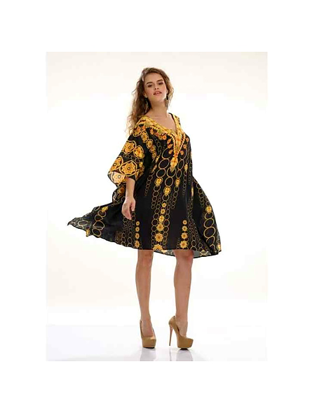 2025 Premium Quality Vibrant Georgette Women's Kaftan Dress Tribal Print One-Piece Summer Wear Free Size Lightweight Loose Fit @ Printed Kaftan Dress