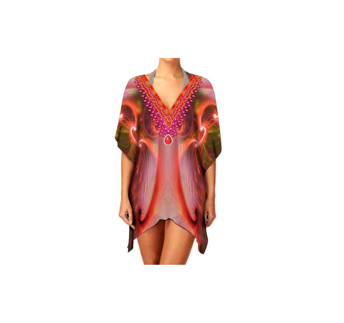 Women's Stylish Trendy Kaftan Dress Short Length V-Neck Breathable Lightweight Fabric Summer Casual Party Wear Sexiness Digital @ Short Length Kaftan