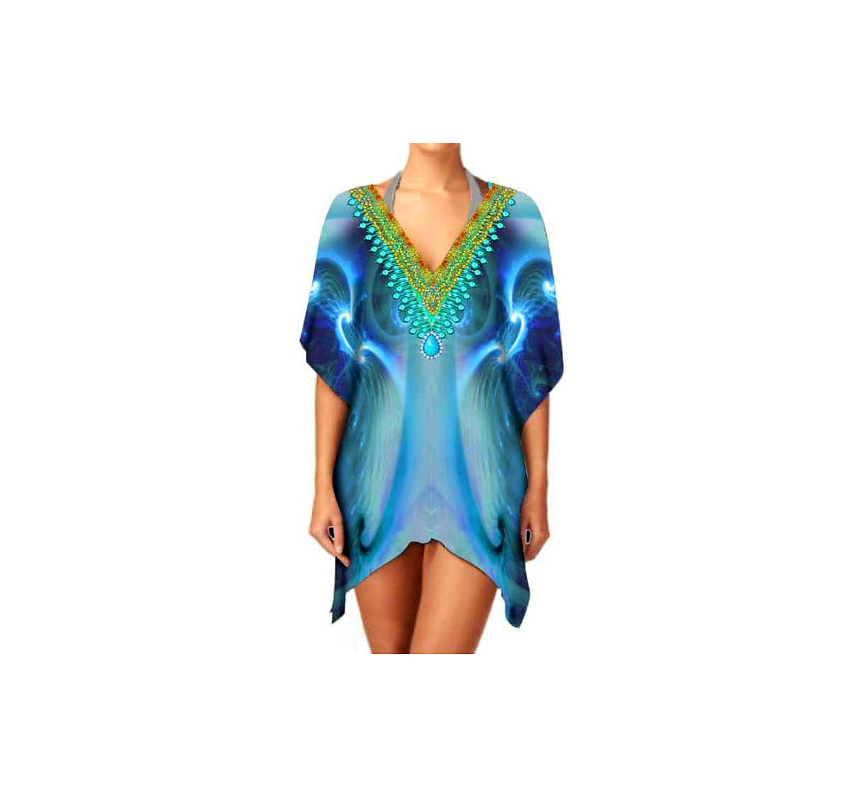 Stylish Women's Summer Casual Short Kaftan Dress Comfortable Daily Wear for Beach Outings V-Neck Digital Fashionable Sexiness @ Short Length Kaftan