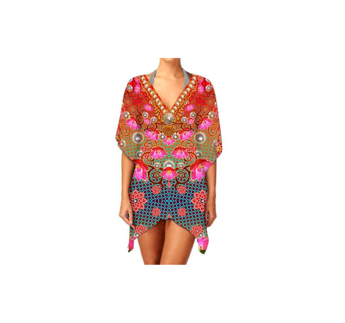 Stylish Women's V-Neck Short Kaftan Dress Trendy Summer Casual Wear for Beach Parties Lightweight Breathable Fabric for Sexiness @ Short Length Kaftan