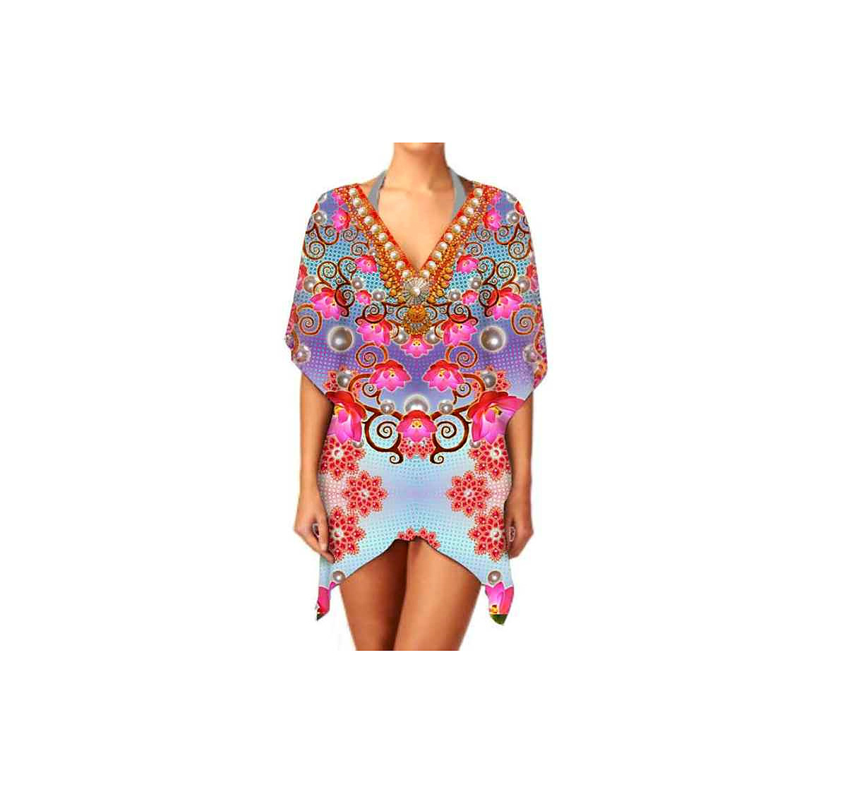 Comfortable Loose Fit Women's Summer Kaftan Dress V-Neck Casual Outfit Lightweight Breathable Fabric Digital Exuding Sexiness @ Short Length Kaftan