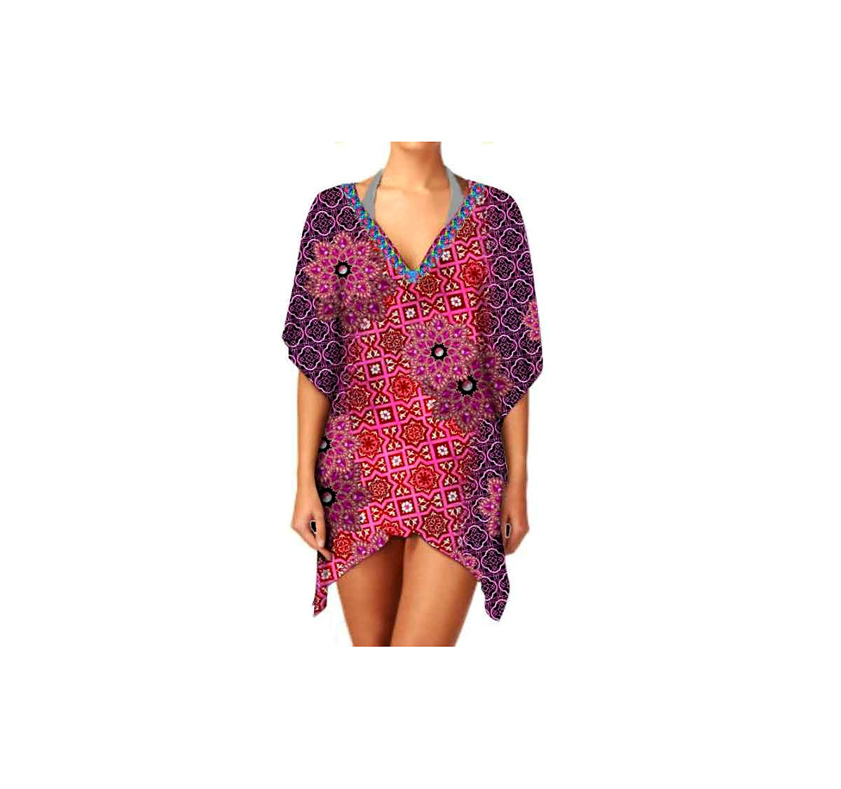 Women's Summer Casual Beachwear Kaftan Dress Short-Sleeved Soft Breathable Fabric V-Neckline Digital Printing Bikini Style @ Short Length Kaftan