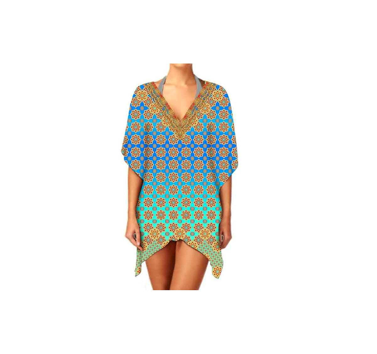 Trendy Women's V-Neck Kaftan Dress Breathable Summer Casual Beachwear for Beach Sexiness Outings Parties Digital Printed Bikini @ Short Length Kaftan